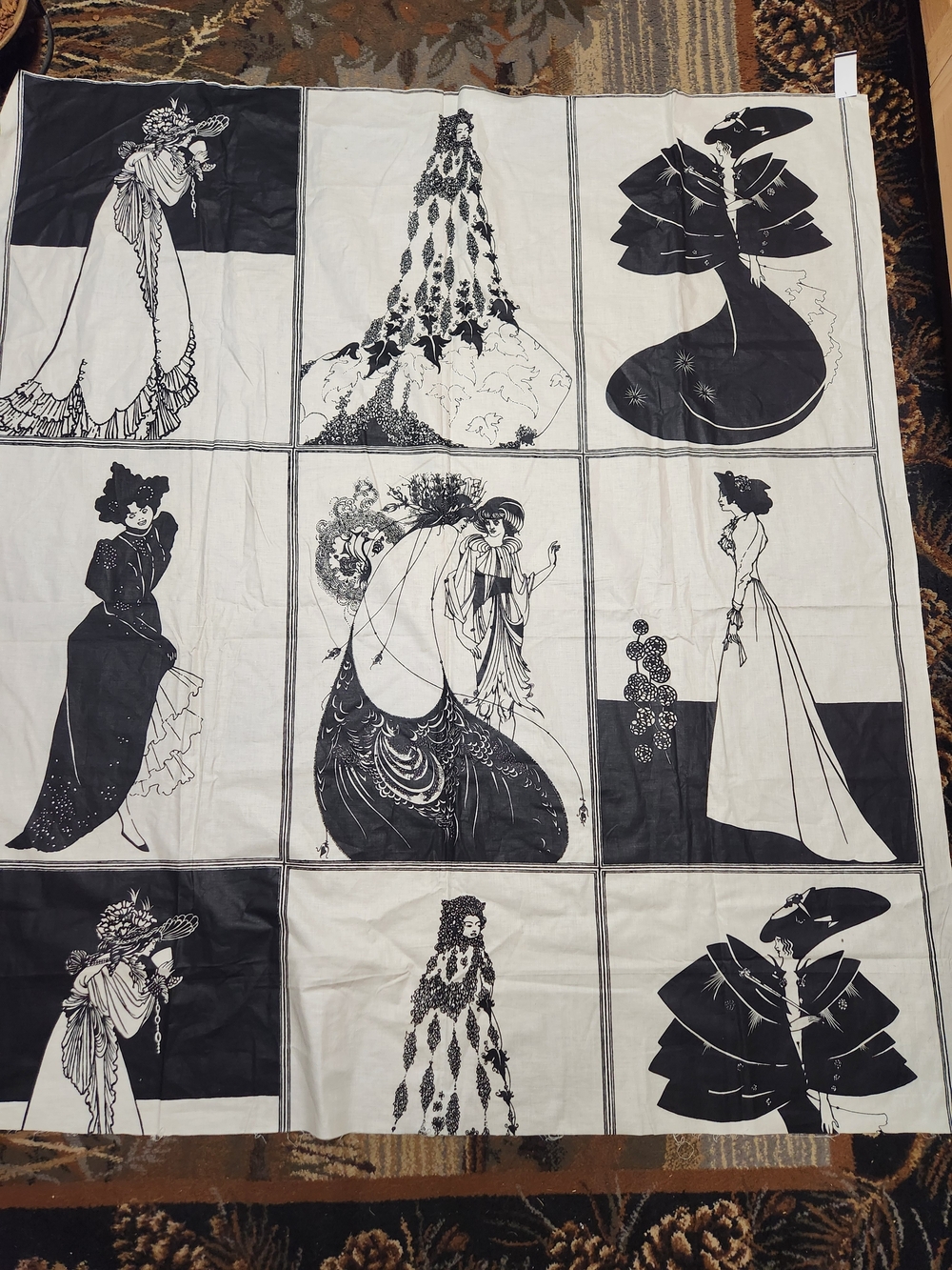 Pristine Vintage-fabric 9 Uncut  Panel Bloomcraft Aubrey Beardsley